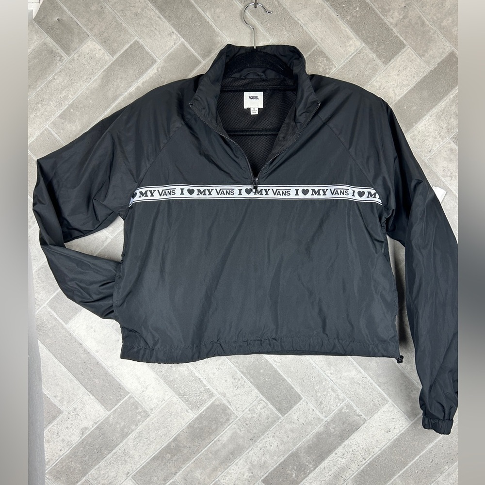 "I Love My Vans" Anorak Nylon Black Cropped Windbreaker Bomber JACKET S